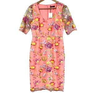 Trina Turk Romance‎ Dress Womens 4 Coral Embroidered Fairy Cottagecore Whimsy